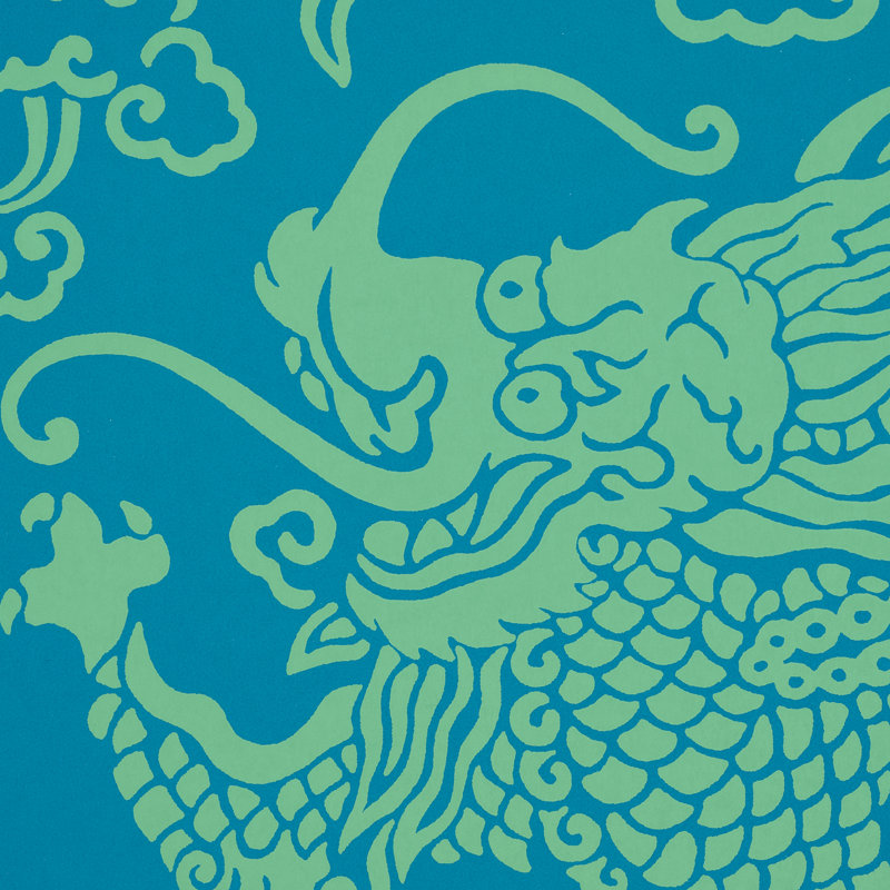 Ruan Dragon Damask Wallpaper, Peacock