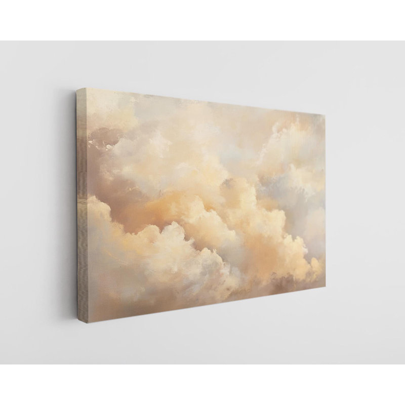 Reproduction d'art sur toile, "Ethereal Golden Clouds Sky Landscape - Dreamy Artwork for Tranquil Home Decor"