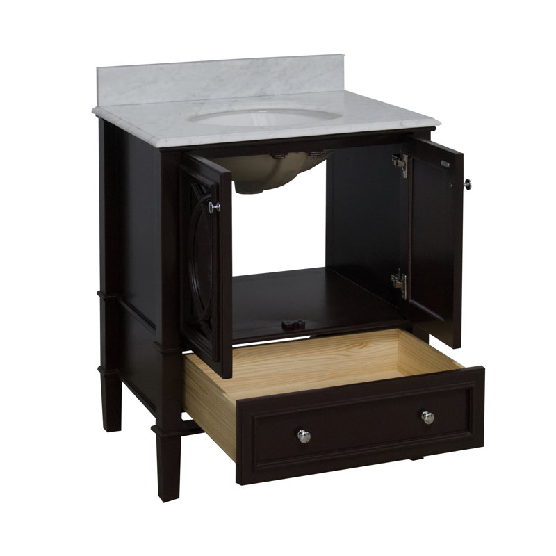Brendale 30'' Single Bathroom Vanity with Carrara Marble Top, Chocolate