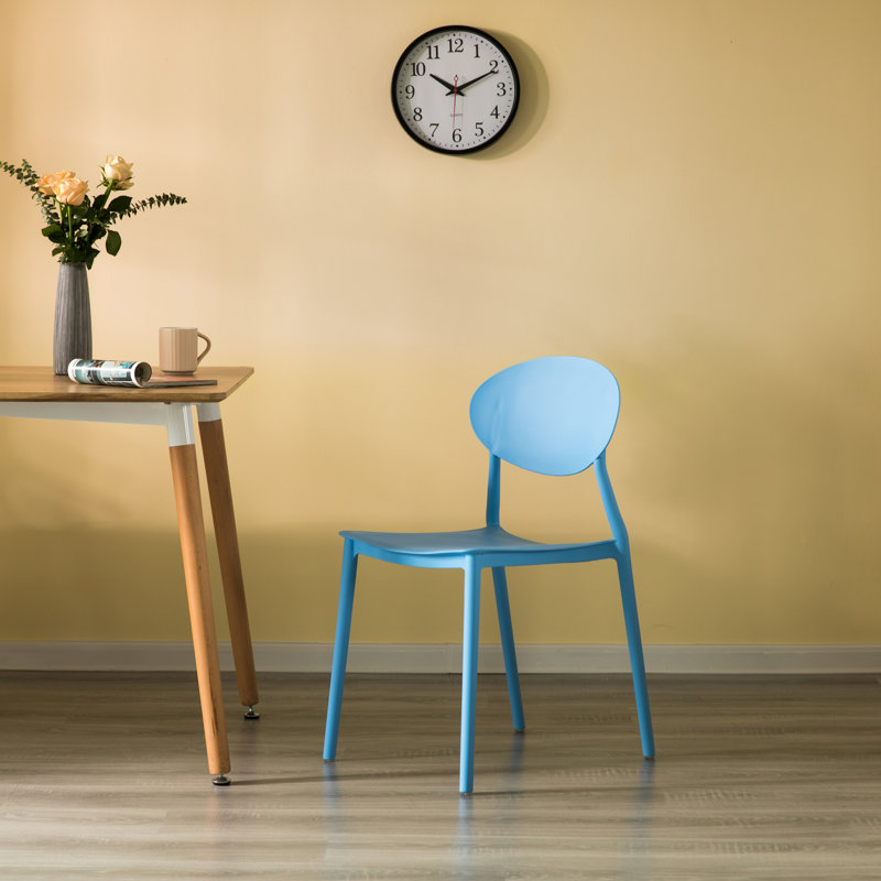 Modern Plastic Outdoor Dining Chair with Open Oval Back Design, Blue, 1