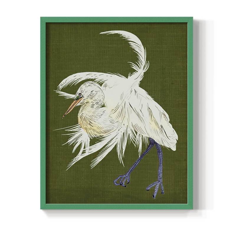 Heron Plumage II, reproduction encadrée - bois massif, H 10 po x l 8 po, Vert