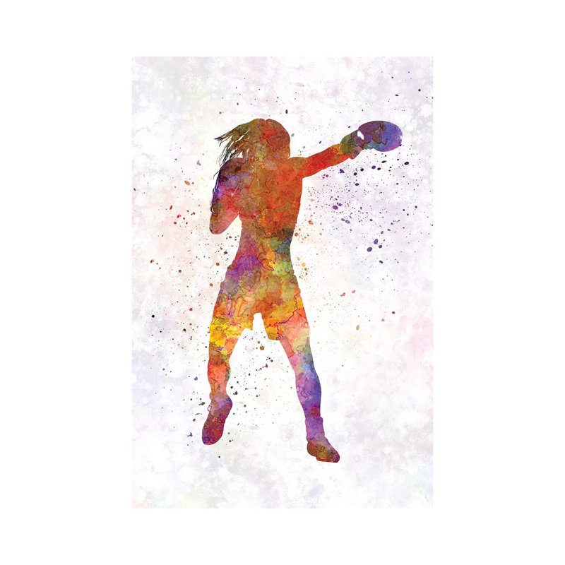 Woman Boxer Boxing Kickboxing Silhouette Isolated IIII by Paul Rommer - Wrapped Canvas Painting, 66.04 cm H x 45.72 cm W