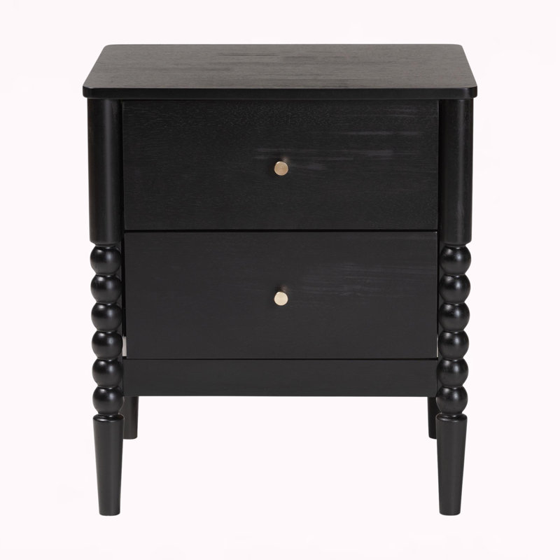 Vance Black Finish 2-Drawer Bobbin Nightstand With Metal Pull, 23.83" H X 21.02" W X 17.42" D, Black