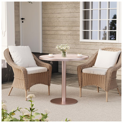 Table de salle à manger ronde et moderne 31,5 po avec plateau en pierre frittée et bordure en aluminium rose