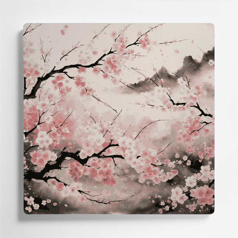 Art mural en métal Botanical Cherry Blossoms, H 96 po x l 96 po x P 0,05 po