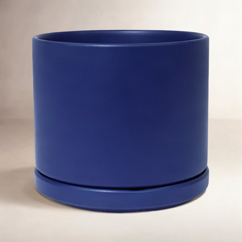 Pot de fleurs en céramique Cheryl, H 14,5 po x l 15,75 po x P 15,75 po, Bleu