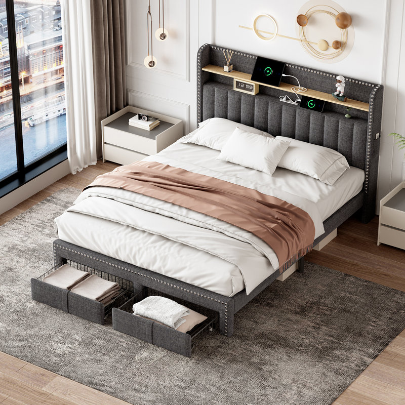Darlita Upholstered Storage Bed, Grey
