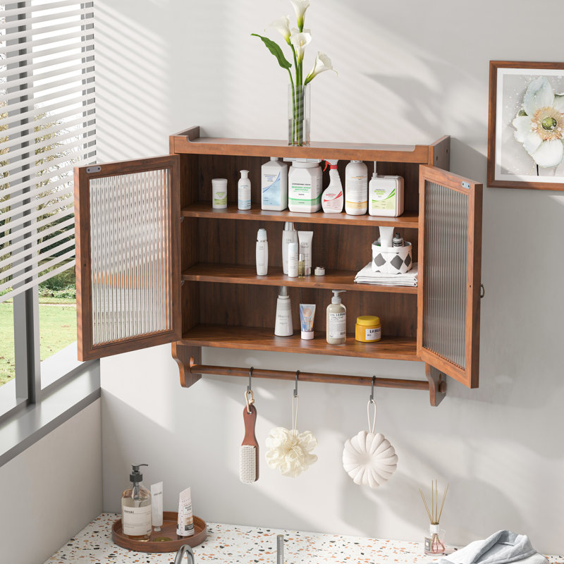 Armoire murale à double porte en verre pour salle de bain, cuisine, Brun