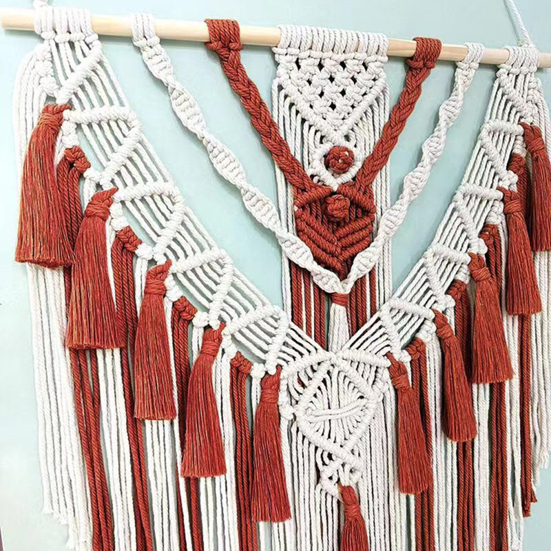 Décoration murale Boho Macrame, Rouge violacé