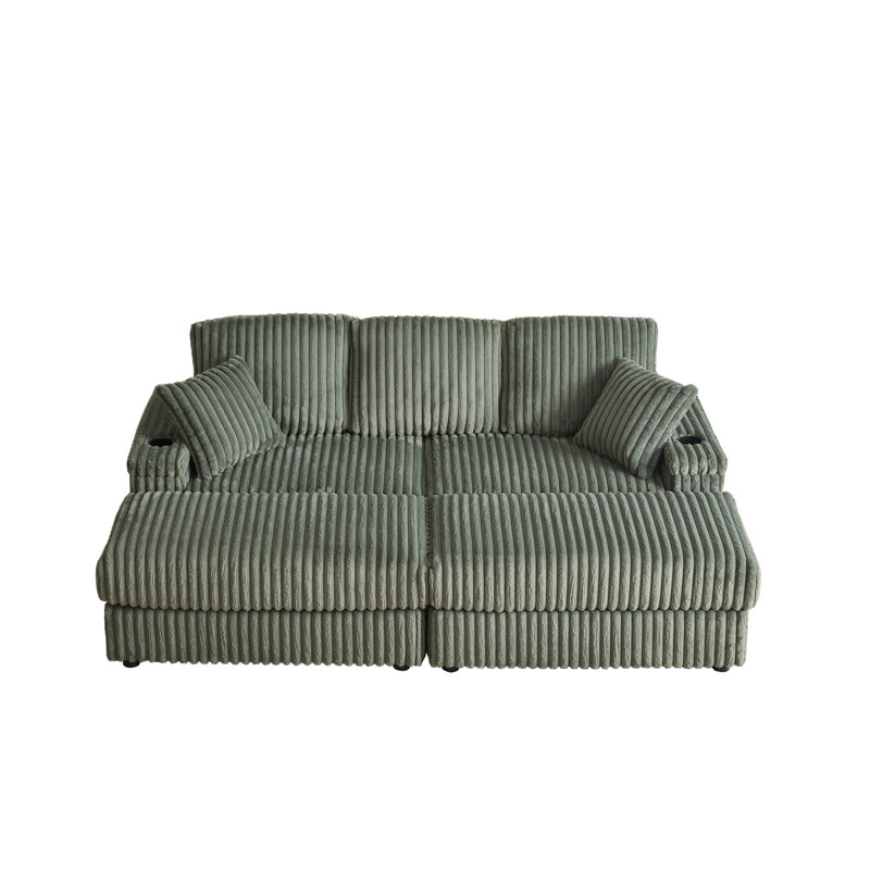 Chaise Lounger With Cupholders, Army Green Corduroy