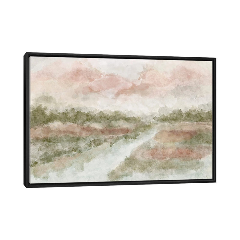 Peaceful Waters, 26" H x 40" W x 1.5" D, Black Floater Framed Canvas, No Mat