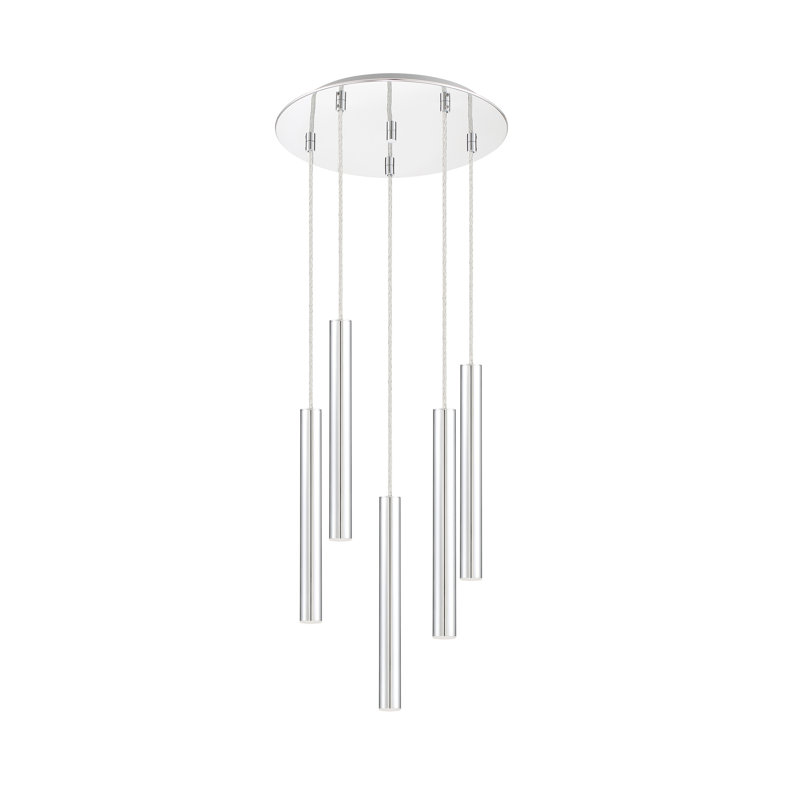 Luminaire suspendu géométrique à DEL 5 lumières Bowning, Chrome