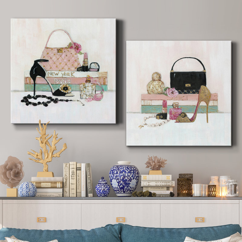 Fashionista I - Ensemble de 2 peintures sur toiles, H 40 po x l 80 po x P 1 po, Toile tendue