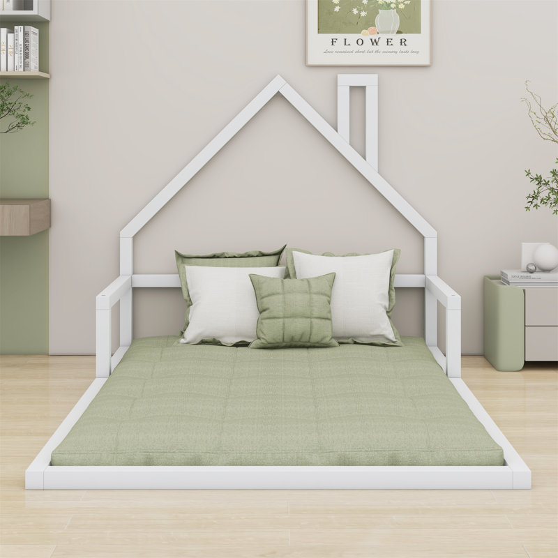 Floor Bed With House-Shaped Headboard, White