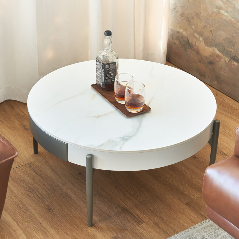 Table basse ronde avec tiroirs et pieds en métal Kux
