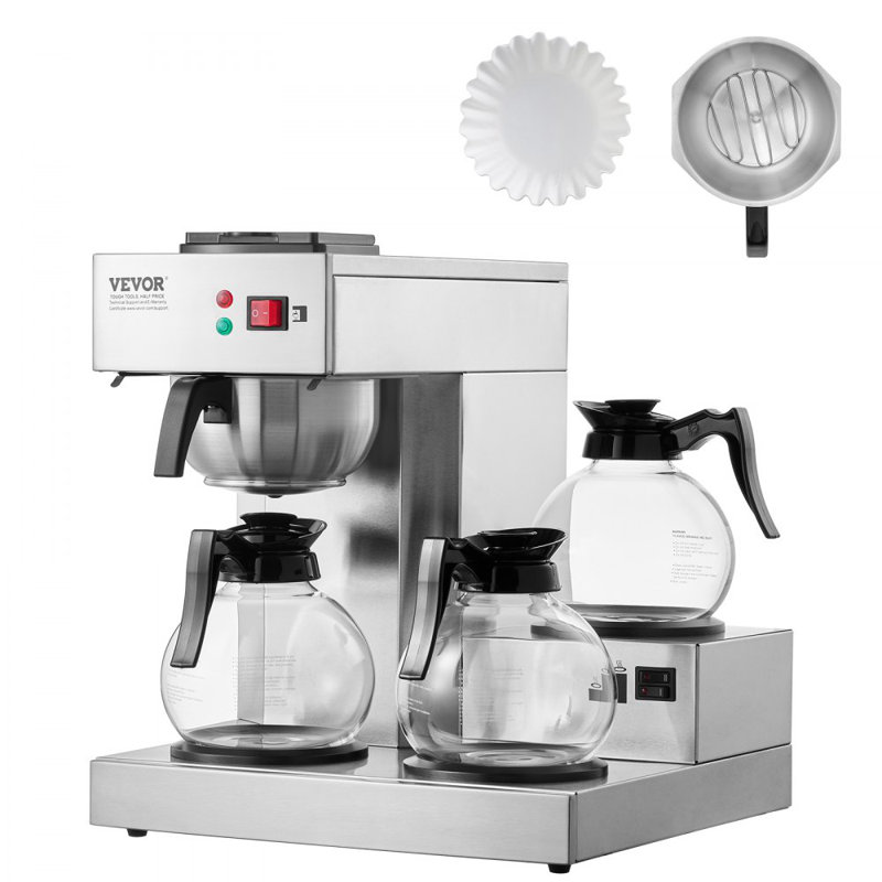 Cafetière commerciale 12 tasses avec 3 carafes en verre et 3 réchauds de bureau