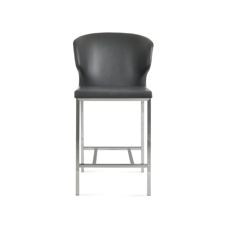 Amed Metal Counter & Bar Stool, Bar Stool (29" Seat Height), Chrome, Gray Leatherette