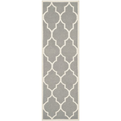 Rodgers Hand Woven Flat Weave Wool/Cotton Geometric Rug in Ivory/Gray