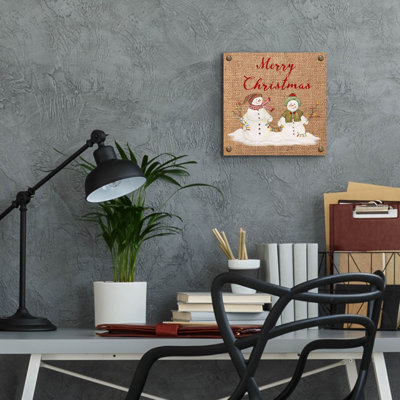 «Christmas On Burlap 8» par Jean Plout, art mural en verre acrylique, 12 po x 12 po