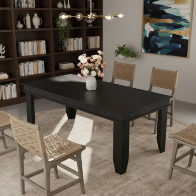 Table de salle à manger de style campagnard pour 6 à 8 personnes avec structure en bois robuste et finition noire rétro; Comptoir de bar rectangulaire Convient pour la salle à manger, la cuisine et la salle à manger.