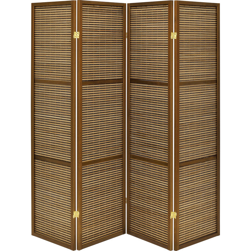 Kenabi Walnut 4-Panel Room Divider Folding Screen