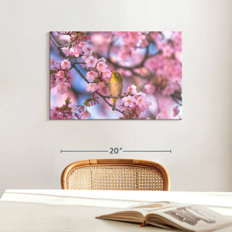 Oiseau chanteur sakura brun, H 16 po x l 24 po