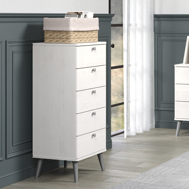 5 Drawer Narrow Chest, White Wax Finish