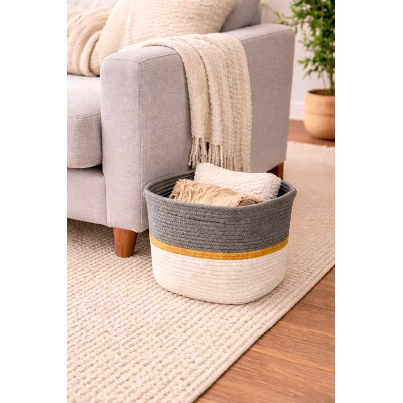 Gray, White, Beige 12" X 12" Eco Friendly Rope Storage Basket