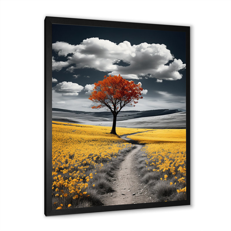 Road In The Yellow Wilderness - Art mural sur toile route, Cadre photo noir, H 20 po x l 12 po x P 1 po