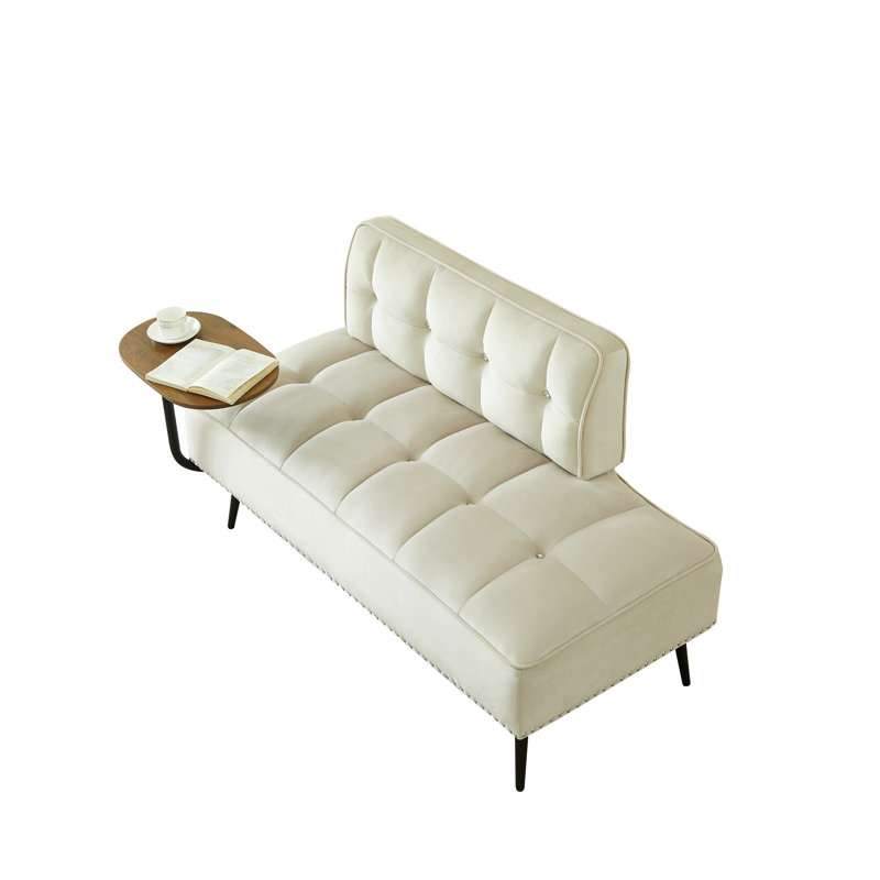 Ensemble moderne de 137 cm en velours beige avec table d'appoint pivotante à 360°, banc et design d'espace pour chambre d'appartement.
