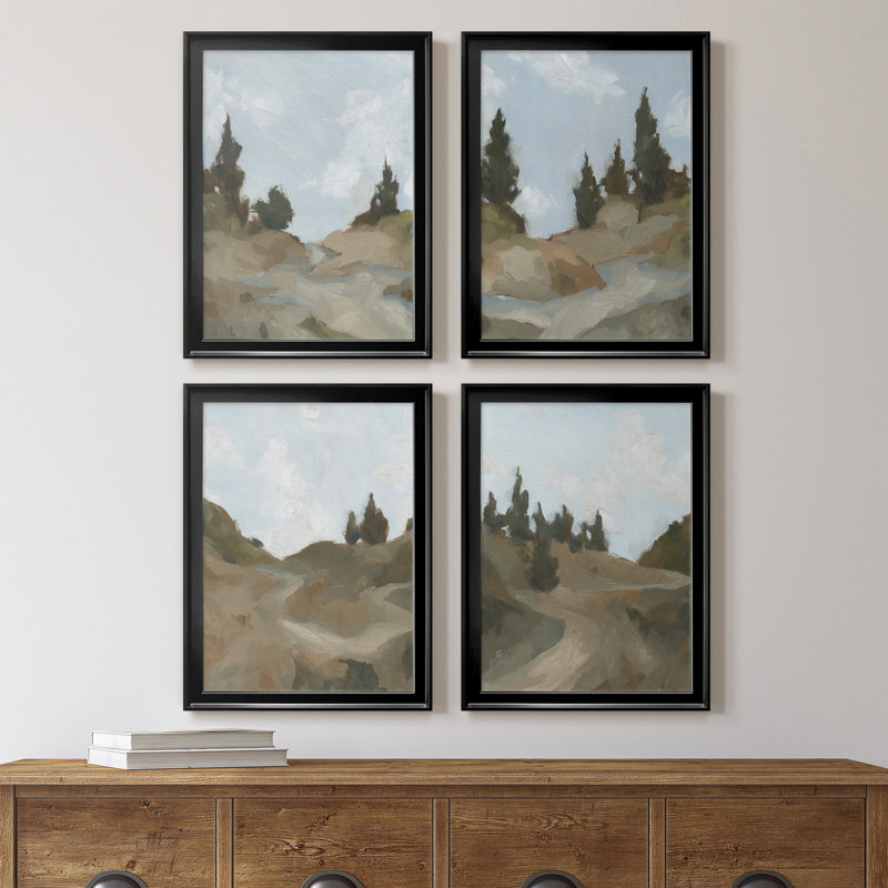 Ensemble de 4 peintures sur toile de West West, H 30,5 po x l 90 po x P 1 po, Cadre noir