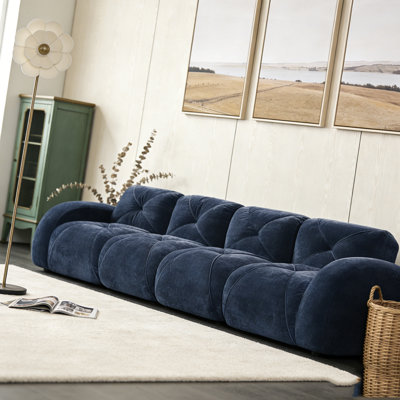 140''Soft Velvet Fabric,Boneless Sofa With Tufted