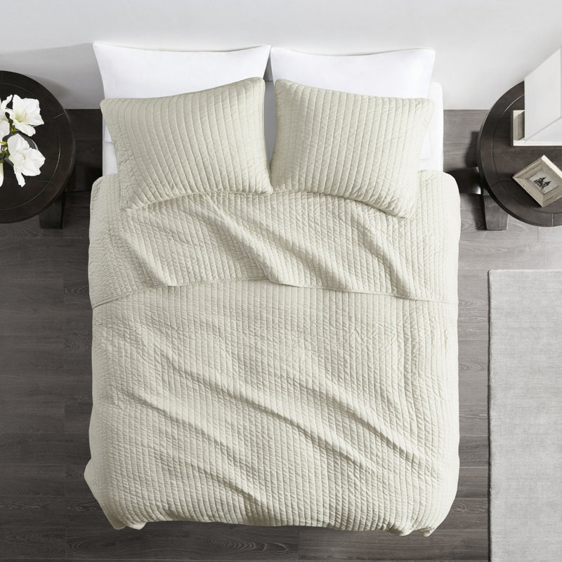 3 pièces de courtepointe très grand / très grand en crème, extérieur en microfibre avec intérieur en coton, réversible pour une literie de repos paisible, repos apaisant