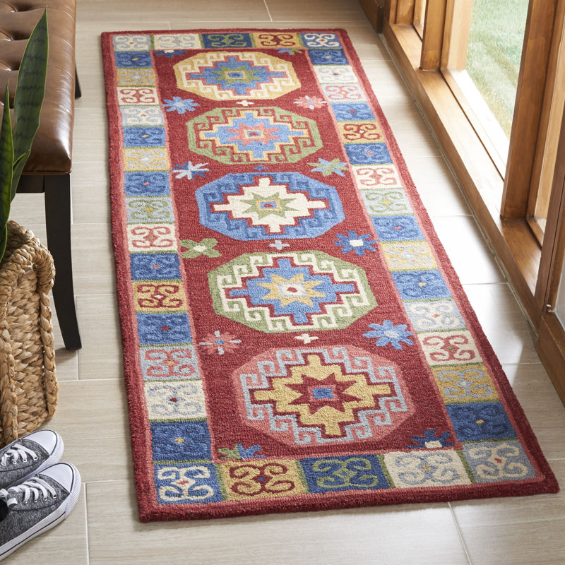 Vahakn Hand Tufted Wool/Cotton Southwestern Rug in Blue/Red, Runner 2'3" x 7'