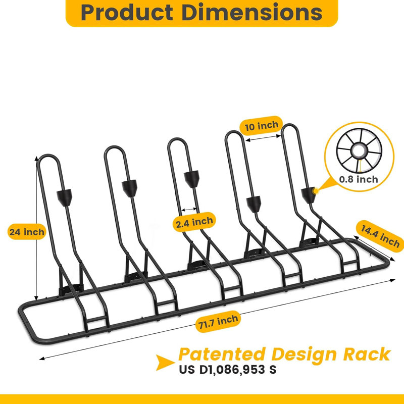 Support à vélos de plancher pour 5 vélos, conception de freins à disque et de dérailleurs Safeguard, support à vélos imperméable