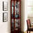 Cherry Wood Curio Display Cabinet With 6 Shelves And Adjustable Glass Mirrored Back Panel-1096469108