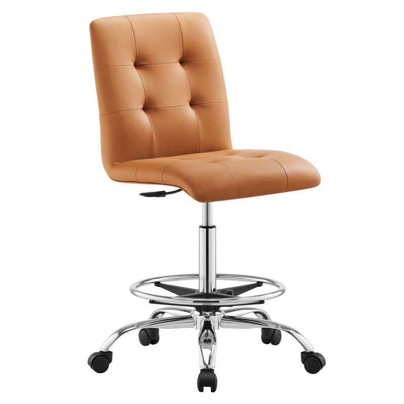 Chaise de dessinateur en cuir végétalien sans accoudoirs Prim Orange, Brun clair, Argent