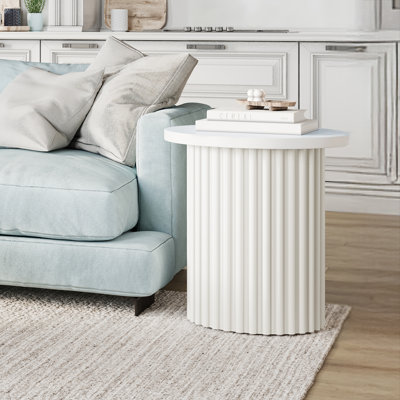 Tannen 24" Round Mid-Century Modern Fluted Pedestal Base End Table