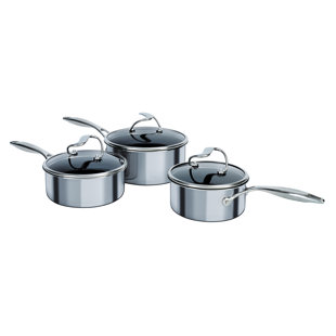 Circulon Steelshield C Series Stainless Steel induction Hybrid Nonstick Dishwasher Safe 3 Piece Saucepan Set, 16/18/20cm