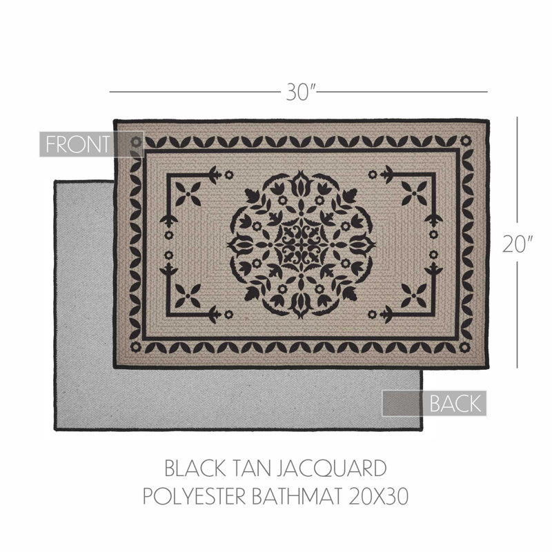 Tapis de bain en jacquard de polyester brun clair Custom House, Noir, L 20 po x L 30 po