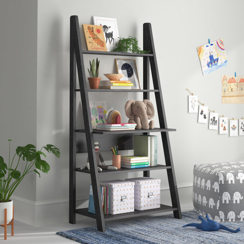 Gardi 175.5cm H x 64cm W Ladder Bookcase, Black, 84.2 cm x 17.5.4 cm x 36.7 cm