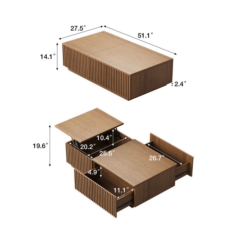 51.1" Lift-top Coffee Table With Storage Drawers