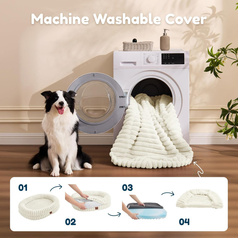 Lit pour chien de taille moyenne - luxueux canapé imperméable en fausse fourrure avec housse amovible et lavable, lit orthopédique pour animal de compagnie avec traversins pour dormir, crème