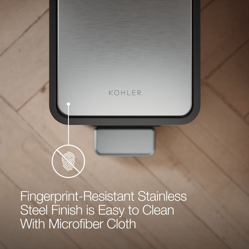 Reset 2.5-Gallon Bathroom Trash Can, Slim Stainless Steel Step Trash Can with Quiet-Close Lid, Black Stainless Steel