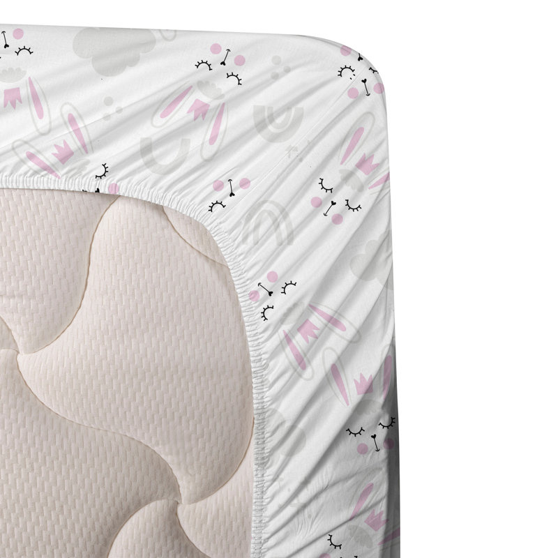 Ambesonne Grey Sheet Set Sleeping Bunny Faces Clouds Soft Pink White, Queen Sheet Set with 2 Pillowcases