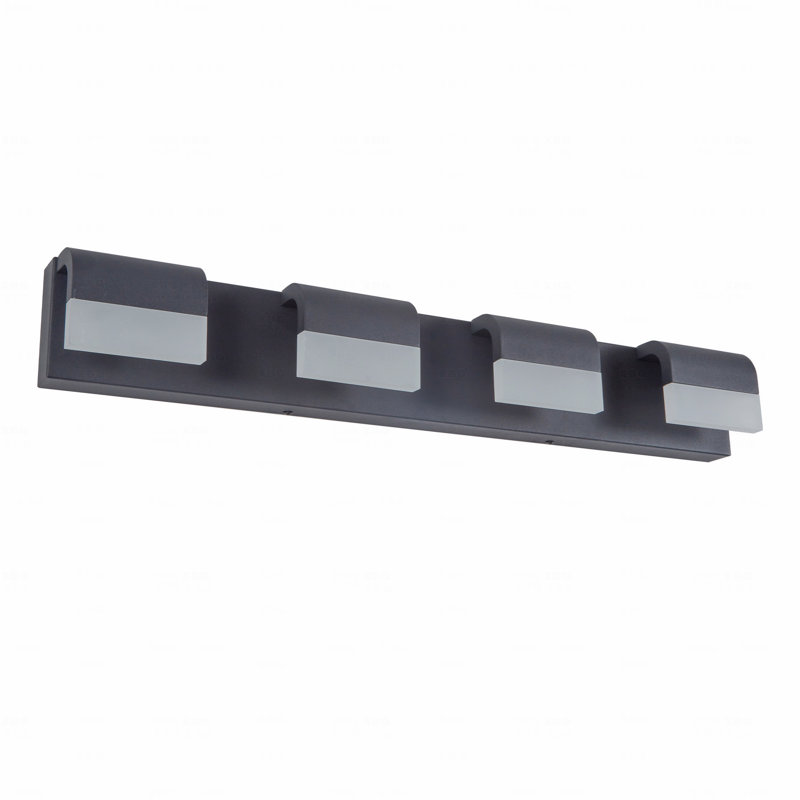 Configuration de 4 lumières en matériau acrylique mat en métal au fini noir pour la salle de bain