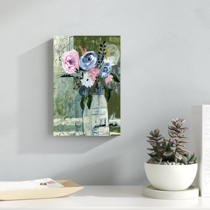 «Modern Floral Circle», peinture sur toile, H 12 po x l 8 po