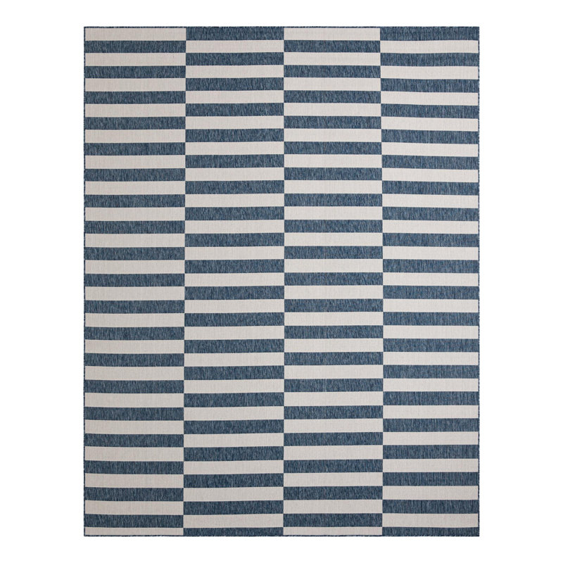 Pana Striped Navy Blue/Ivory Indoor / Outdoor Area Rug, Rectangle 10' x 13'1"