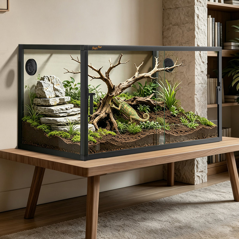 Tempered Glass Reptile Terrarium with Aluminium Frame, 120x60x62cm