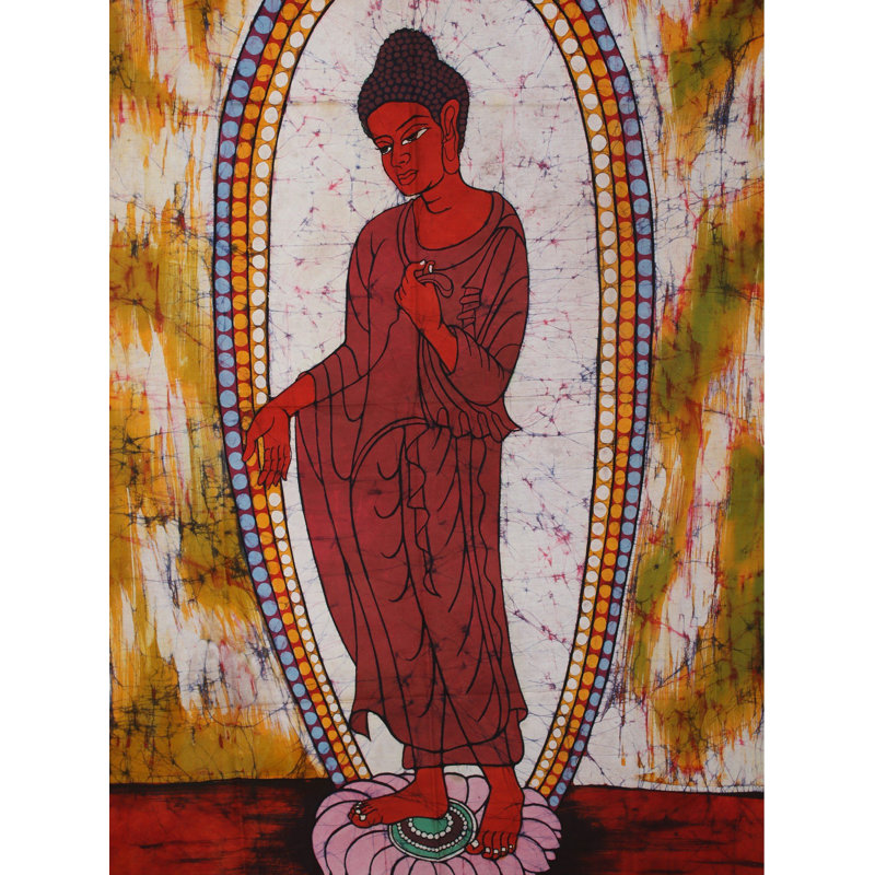 Bouddha debout, art mural Batik, tapisserie de trône de lotus fabriqué à la main, méditation apaisante, grande peinture spirituelle